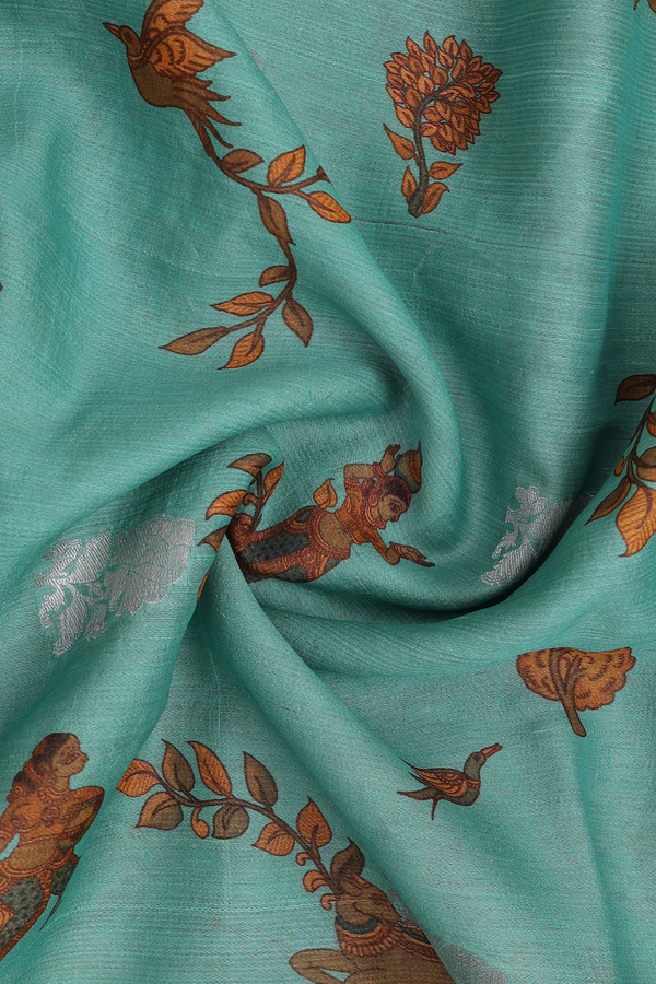Printed Design Green Tussar Silk Dupatta