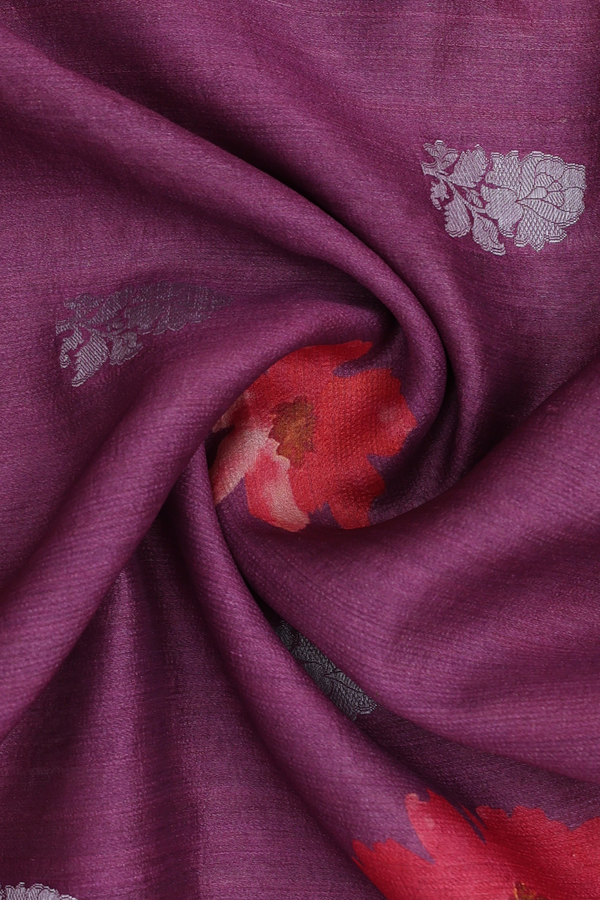 Floral Printed Design Purple Tussar Silk Dupatta