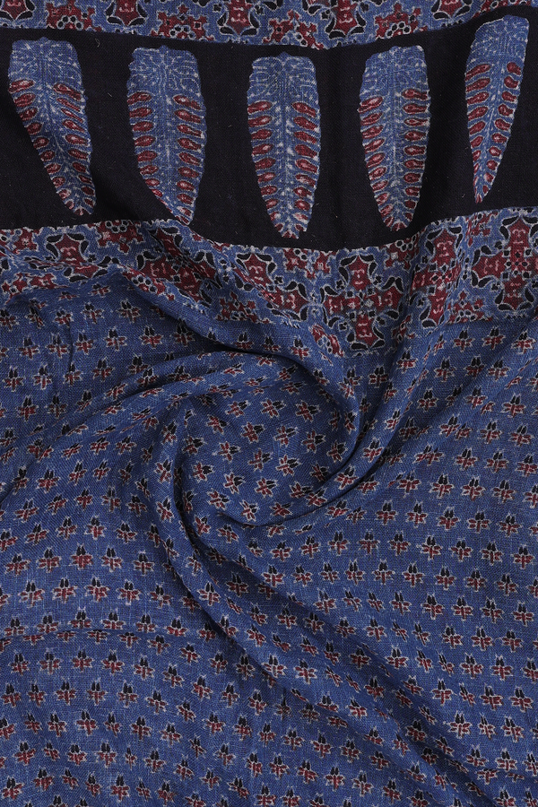 Ajrakh Printed Design Blue Linen Cotton Dupatta