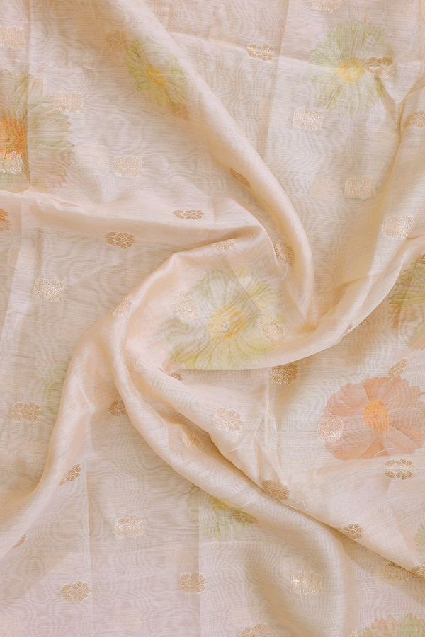 Floral Printed Design Cream Color Chanderi Dupatta