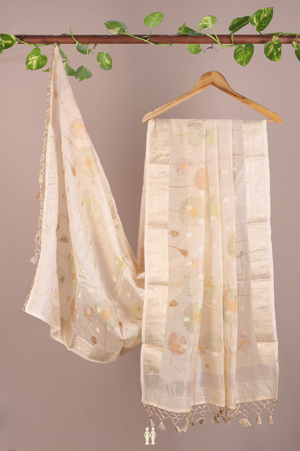 Floral Printed Design Cream Color Chanderi Dupatta