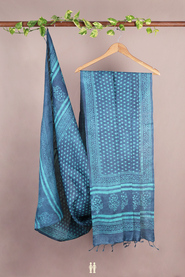 Circle Design Capri Blue Tussar Silk Dupatta