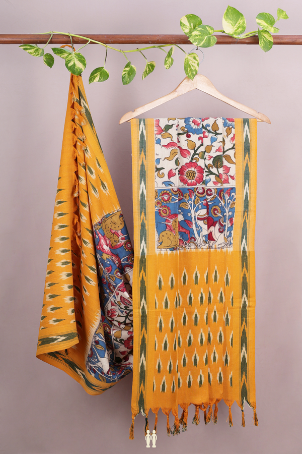 Kalamkari Design Cream Color Cotton Dupatta