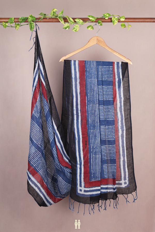 Stripes Design Oxford Blue Linen Dupatta