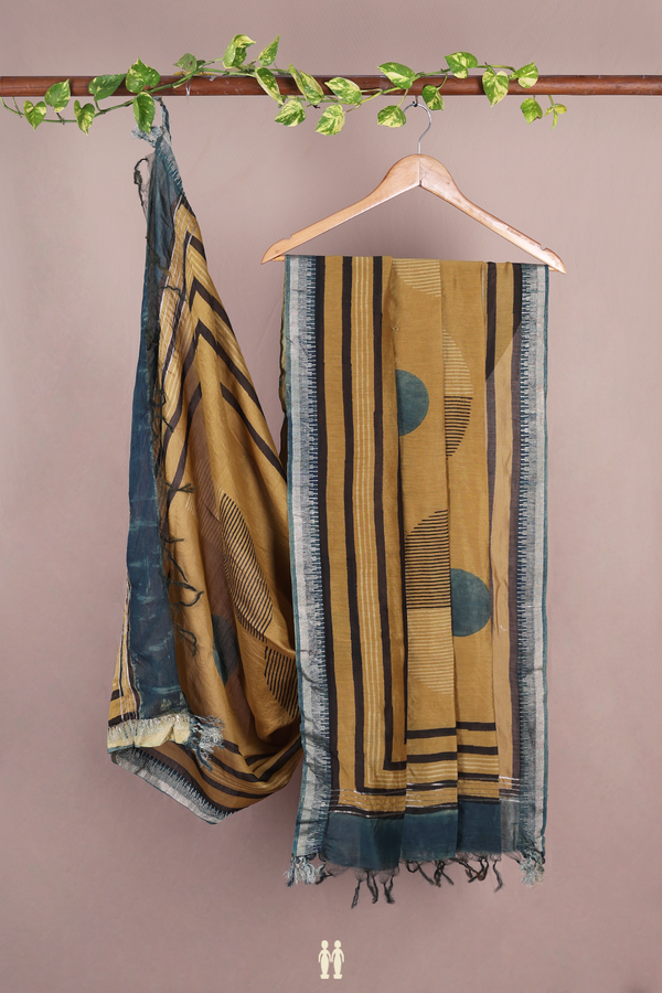 Printed Design Greenish Brown Ajrakh Dupatta