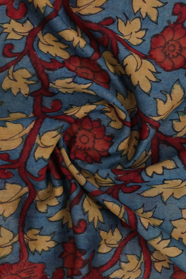 Kalamkari Design Blue Tussar Silk Dupatta