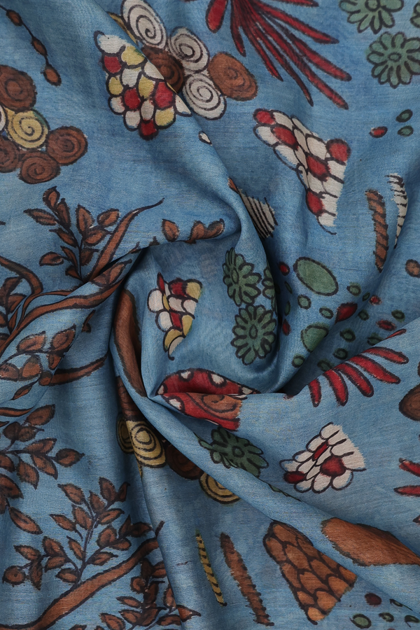 Hand Painted Design Blue Tussar Silk Dupatta
