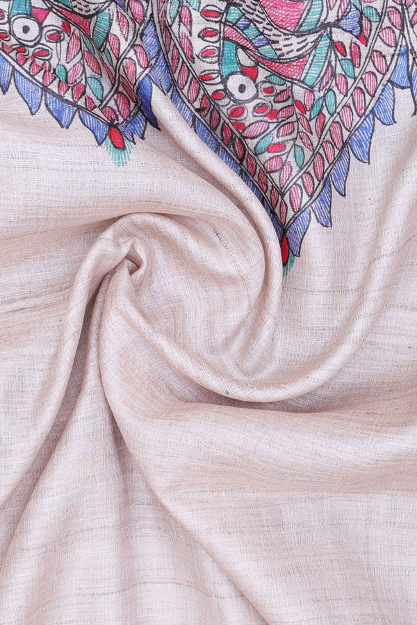 Madhubani Design Cream Color Tussar Silk Dupatta