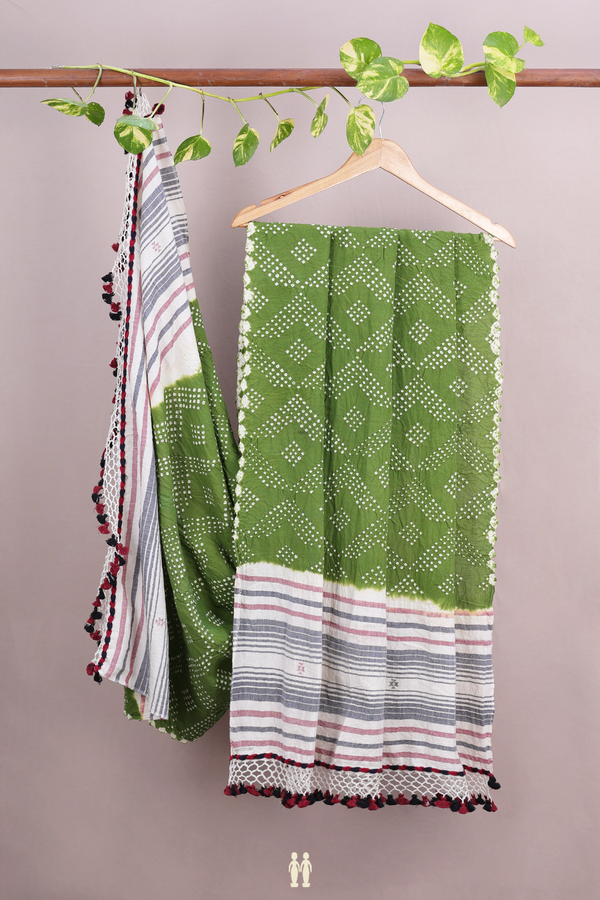 Tie And Dye Design Olive Green Bandhani Dupatta
