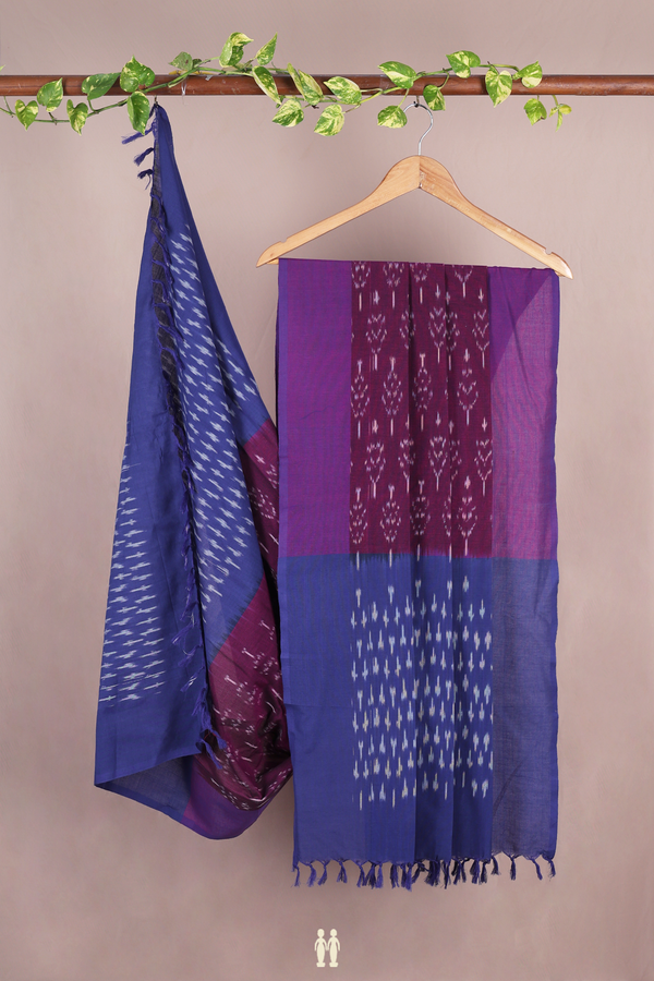 Ikat Design Plum Purple Pochampally Cotton Dupatta