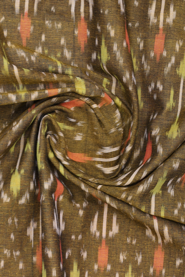 Ikat Design Greenish Brown Pochampally Cotton Dupatta