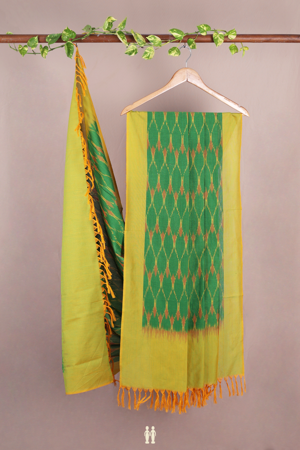 Allover Design Leaf Green Pochampally Cotton Dupatta