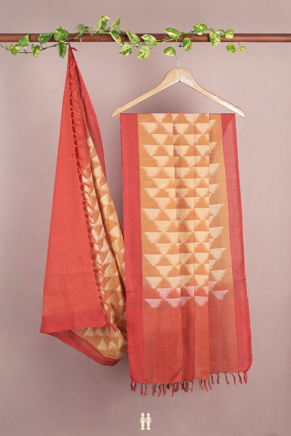 Printed Design Orange Pochampally Cotton Dupatta