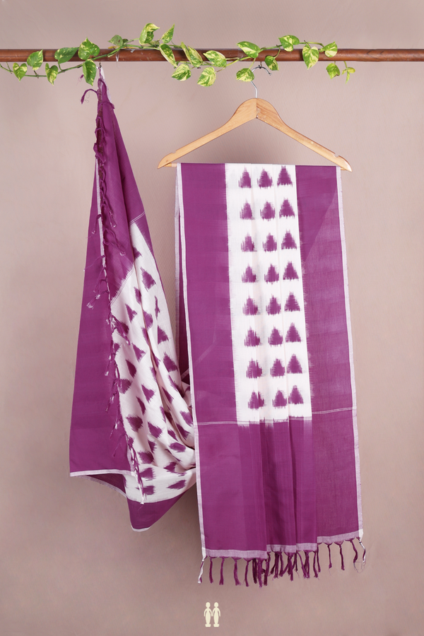 Ikat Buttas White Pochampally Cotton Dupatta