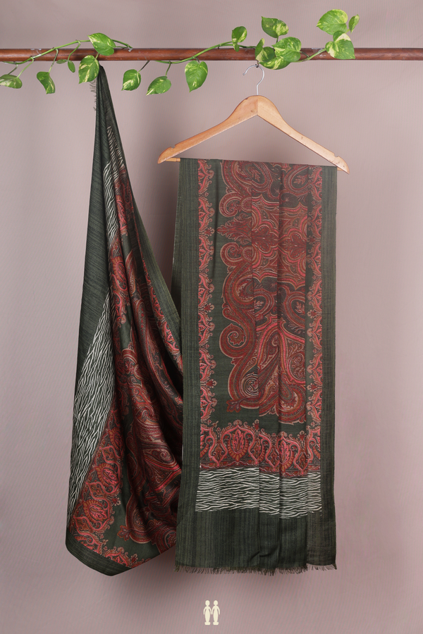 Printed Design Mehendi Green Pashmina Dupatta