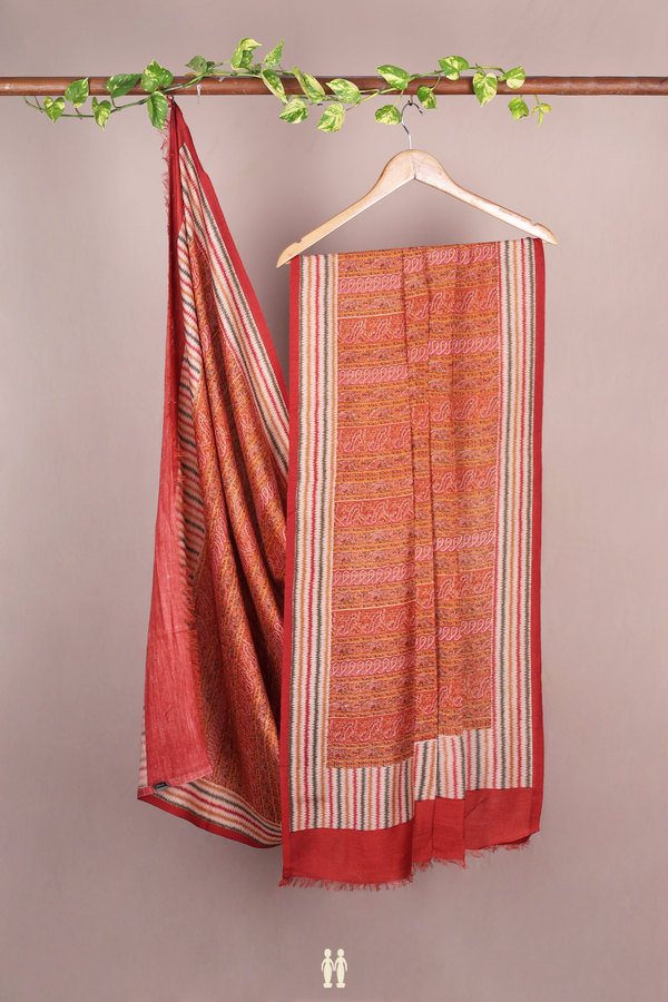 Paisley Design Orange Pashmina Dupatta