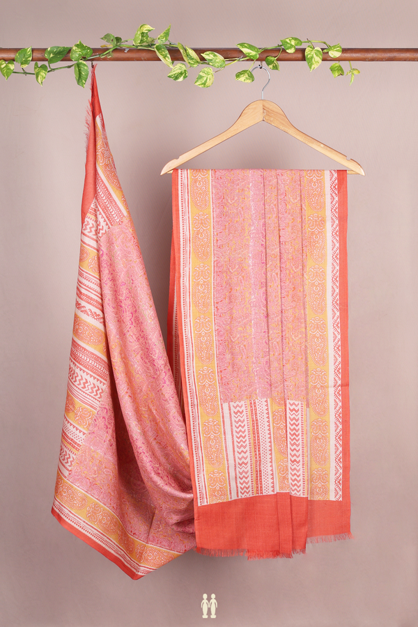 Paisley Design Pink Tussar Silk Dupatta