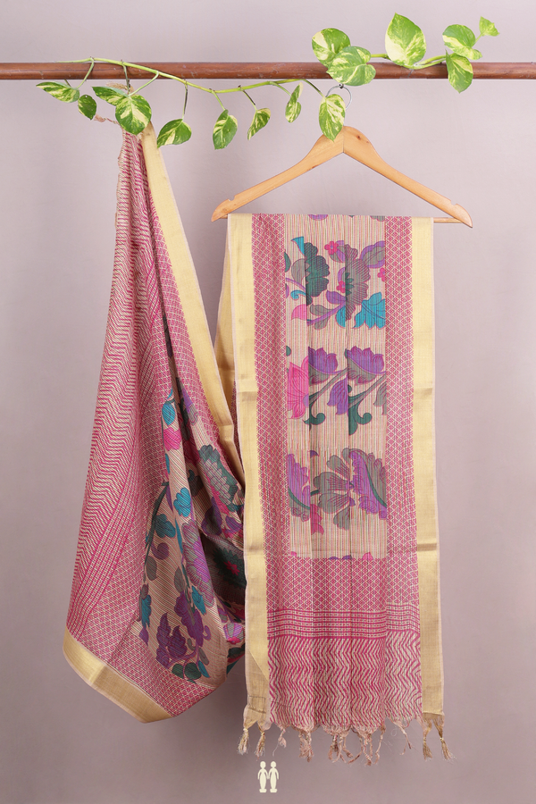 Floral Design Light Brown Chanderi Dupatta