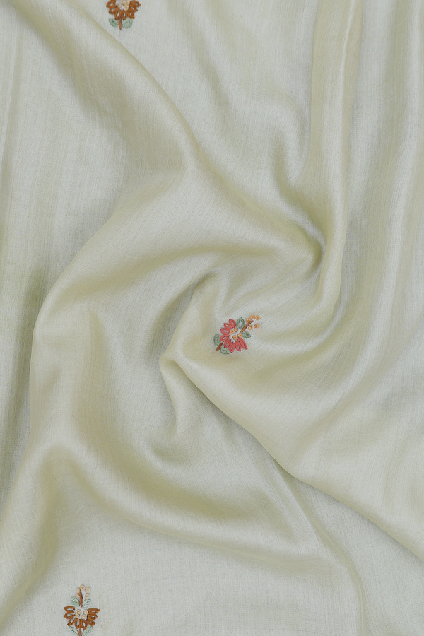 Floral Embroidered Buttas Pale Green Tussar Silk Dupatta