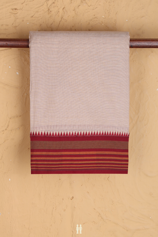 Dharwad Cotton Saree In Beige With Contrast Border