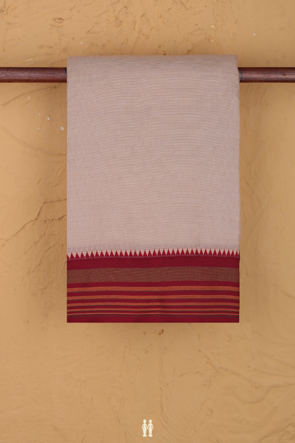 Dharwad Cotton Saree In Beige With Stripes Border