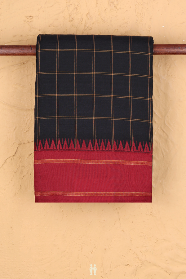 Dharwad Cotton Saree In Black With Checks Design