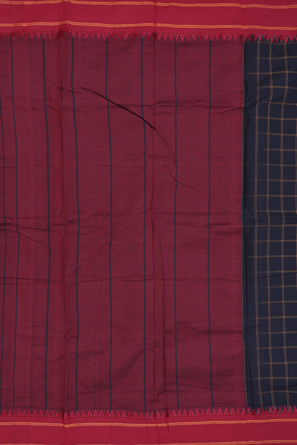 Dharwad Cotton Saree In Black With Checks Design