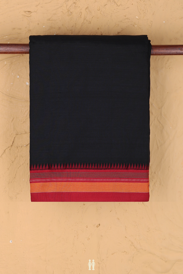 Dharwad Cotton Saree In Black With Contrast Border