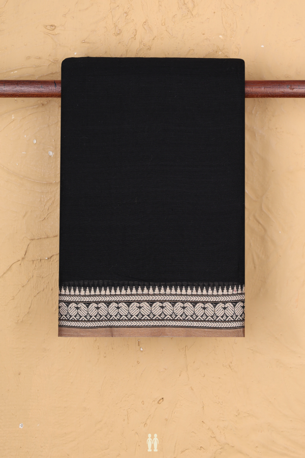 Dharwad Cotton Saree In Black With Paisley Border