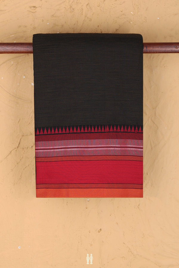 Dharwad Cotton Saree In Black With Stripes Design