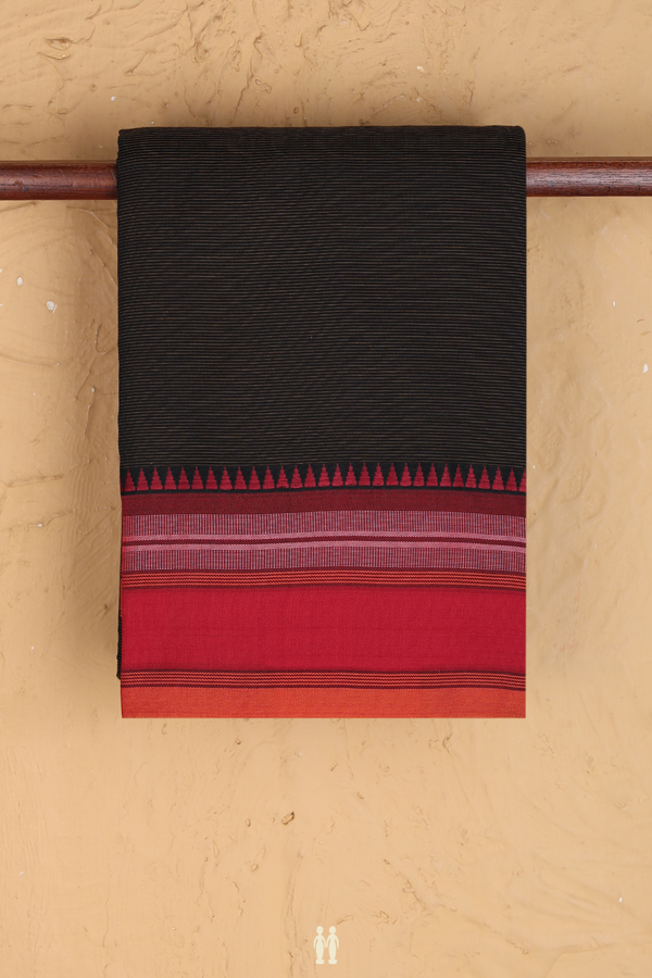 Dharwad Cotton Saree In Black With Stripes Design