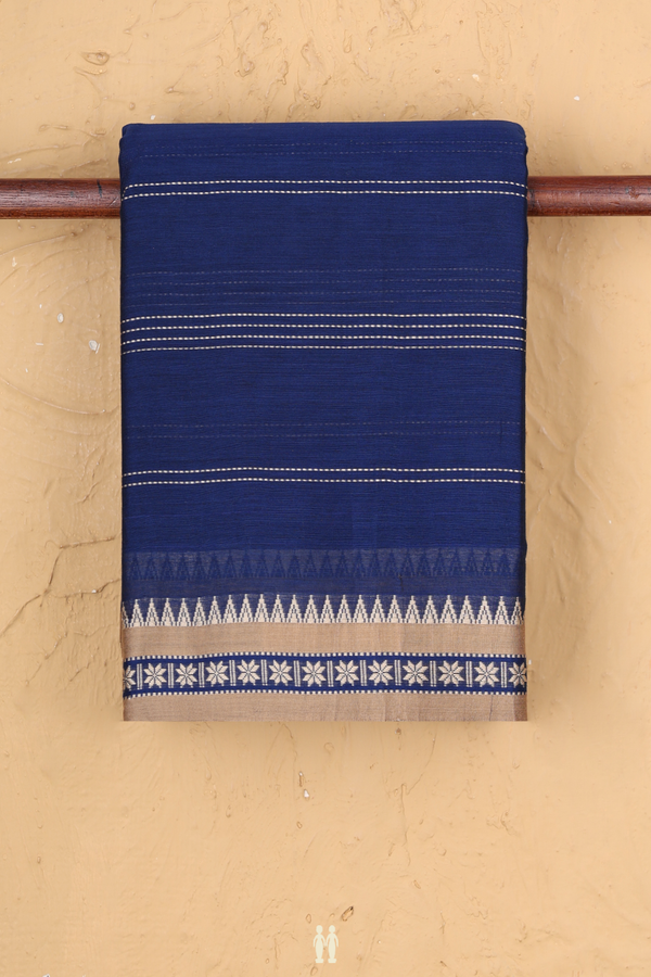 Dharwad Cotton Saree In Blue With Stripes Design