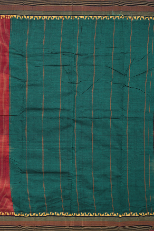 Dharwad Cotton Saree In Brick Red With Checks Design
