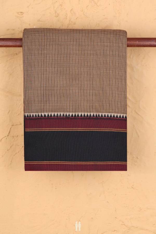 Dharwad Cotton Saree In Brown With Checks Design