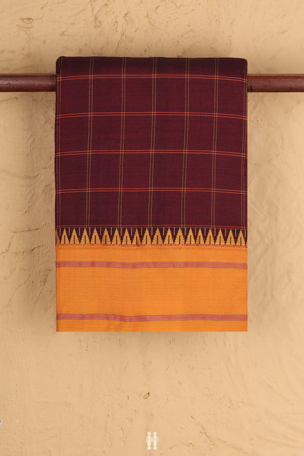 Dharwad Cotton Saree In Burgundy Red With Checks Design