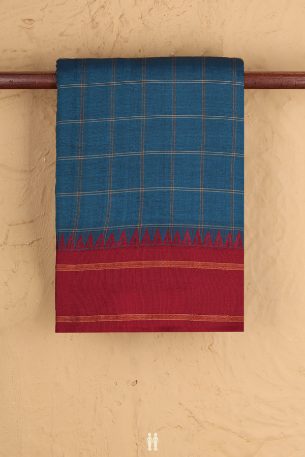 Dharwad Cotton Saree In Blue With Checks Design