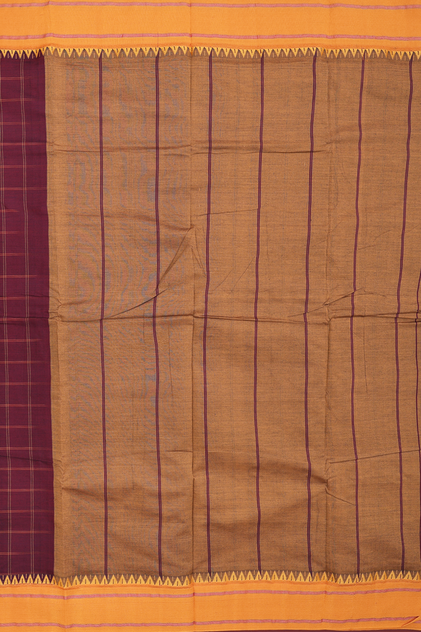 Dharwad Cotton Saree In Burgundy Red With Checks Design