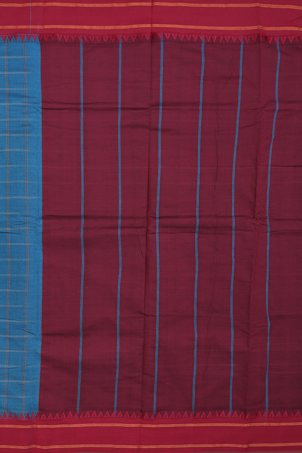 Dharwad Cotton Saree In Blue With Checks Design