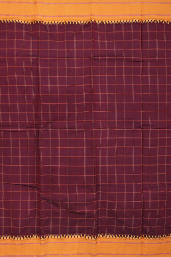 Dharwad Cotton Saree In Burgundy Red With Checks Design