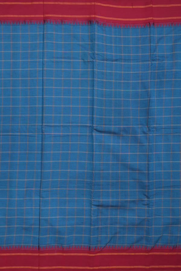 Dharwad Cotton Saree In Blue With Checks Design