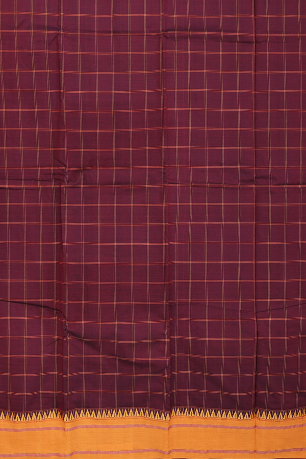 Dharwad Cotton Saree In Burgundy Red With Checks Design