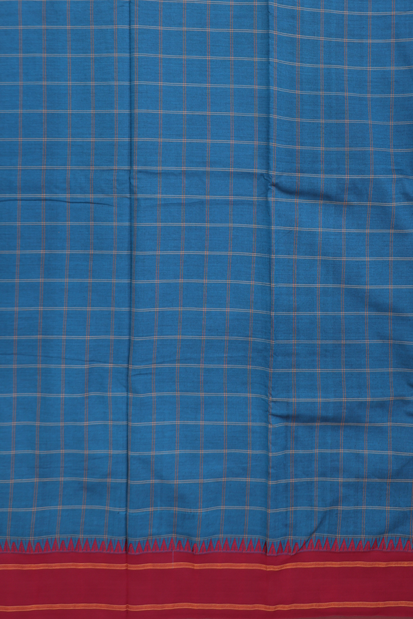 Dharwad Cotton Saree In Blue With Checks Design