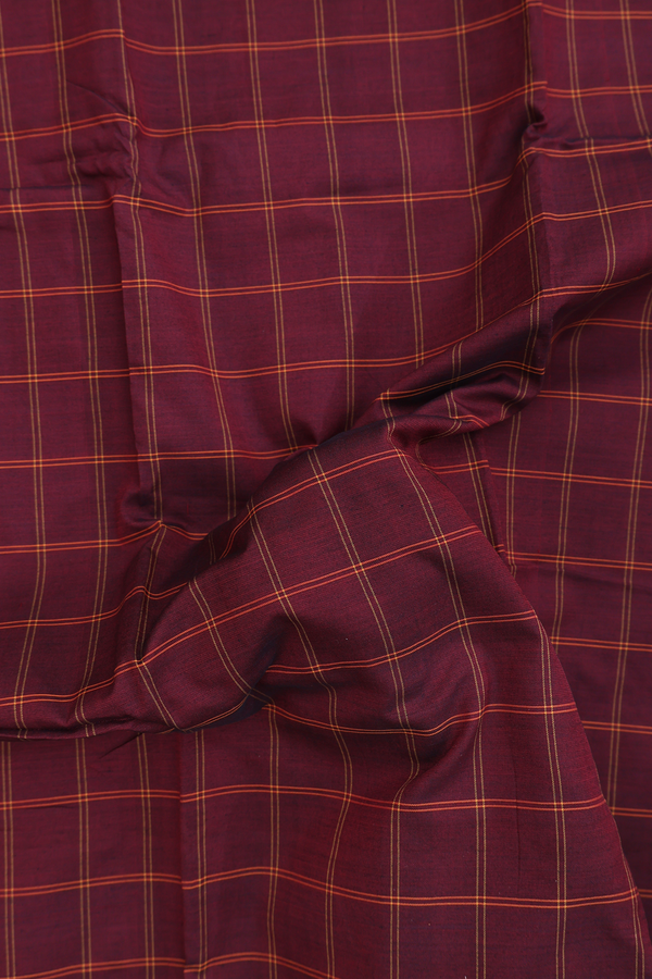 Dharwad Cotton Saree In Burgundy Red With Checks Design
