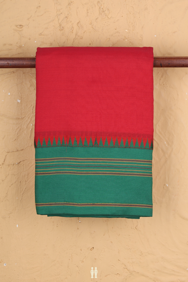 Dharwad Cotton Saree In Chilli Red With Contrast Border