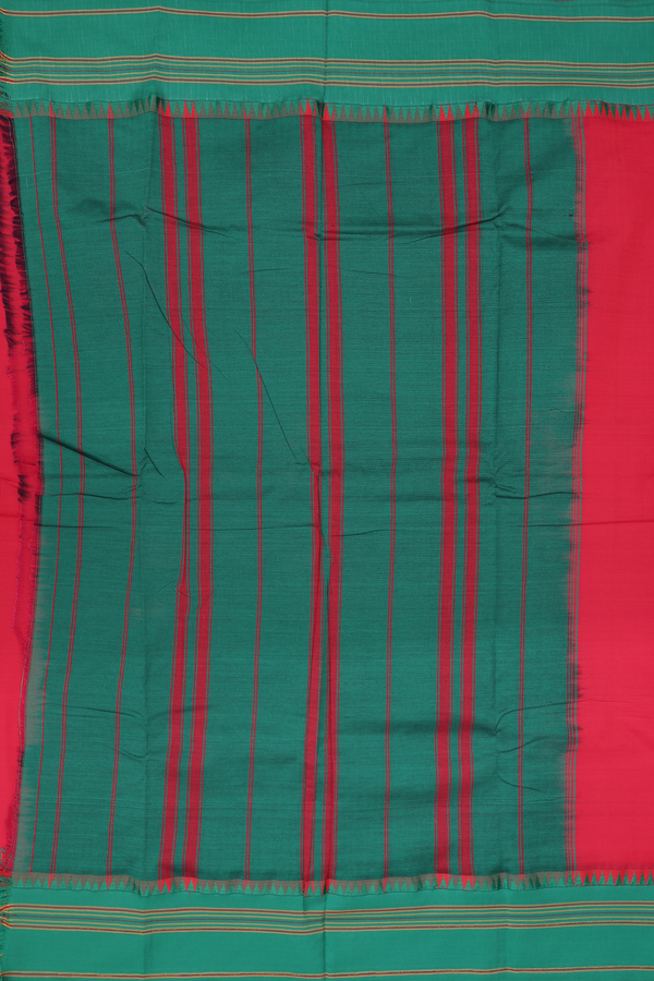 Dharwad Cotton Saree In Chilli Red With Contrast Border