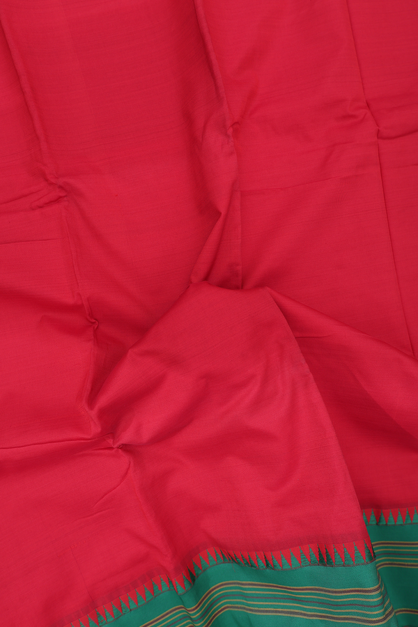 Dharwad Cotton Saree In Chilli Red With Contrast Border