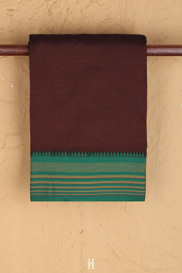 Dharwad Cotton Saree In Coffee Brown With Contrast Border