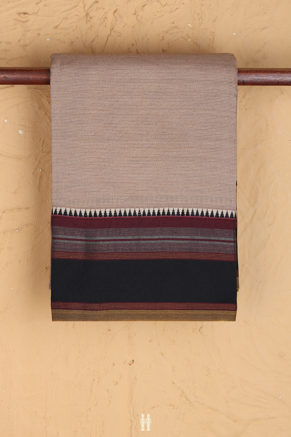 Dharwad Cotton Saree In Cream Color With Stripes Design