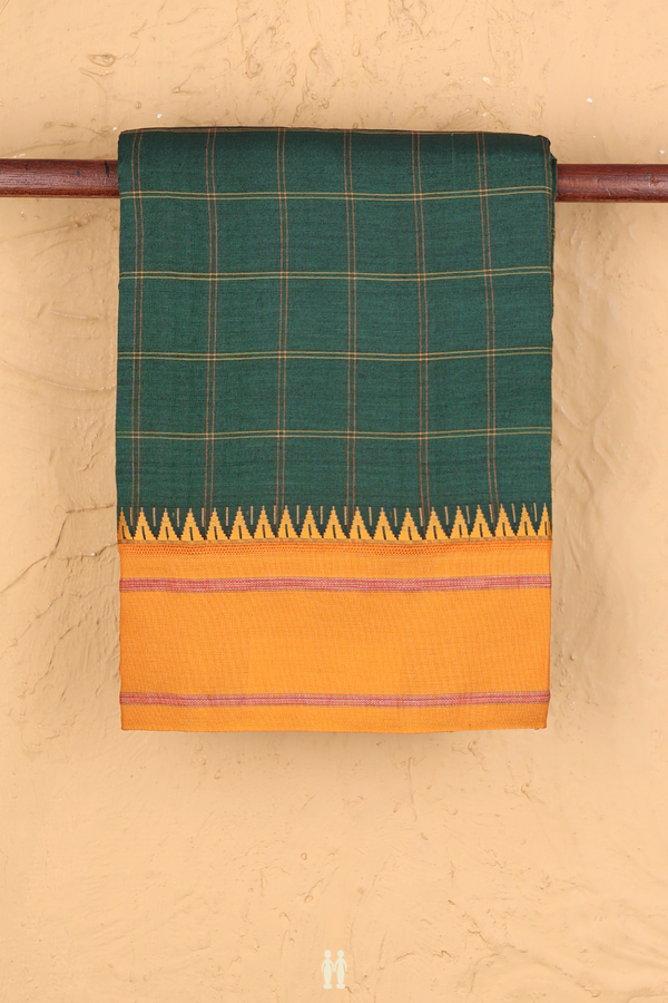 Dharwad Cotton Saree In Dark Green With Checks Design