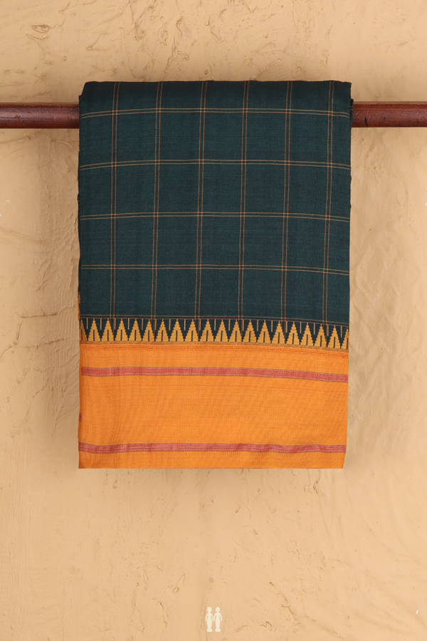 Dharwad Cotton Saree In Dark Green With Checks Design